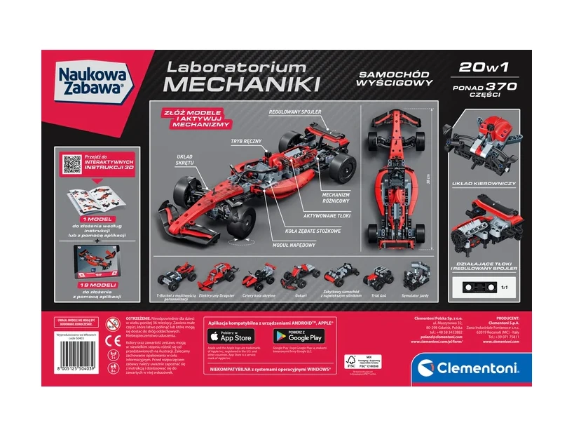 Clementoni mokslinė pramoga – mechanikos laboratorija: lenktyninis automobilis