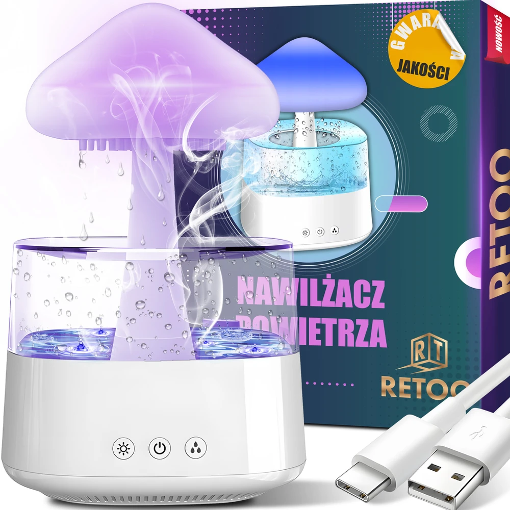Nawilżacz Drėkintuvas Oro drėkintuvo difuzorius aromaterapijos LED lempa debesis grybų lietus