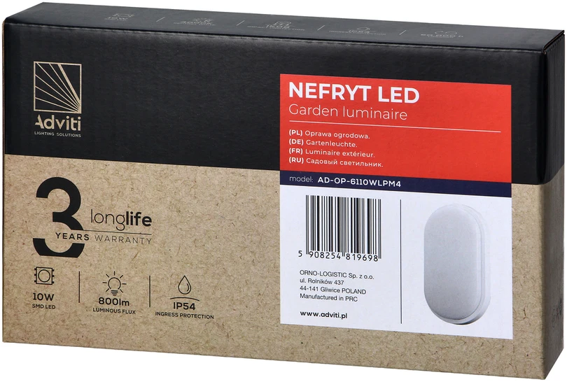 Lubinis šviestuvas Orno NEFRYT LED 10W, sodo šviestuvas, 800lm, IP54, 4000K, baltas