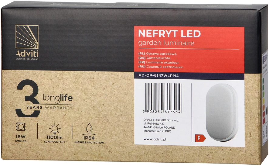 Lubinis šviestuvas Orno NEFRYT LED 15W, sodo šviestuvas, 1100lm, IP54, 4000K, baltas