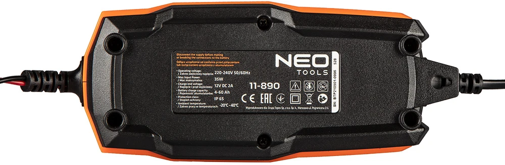 Neo Tools Automatinis įkroviklis 2A / 35W, 4-60Ah, rūgštiniams / AGM / GEL akumuliatoriams