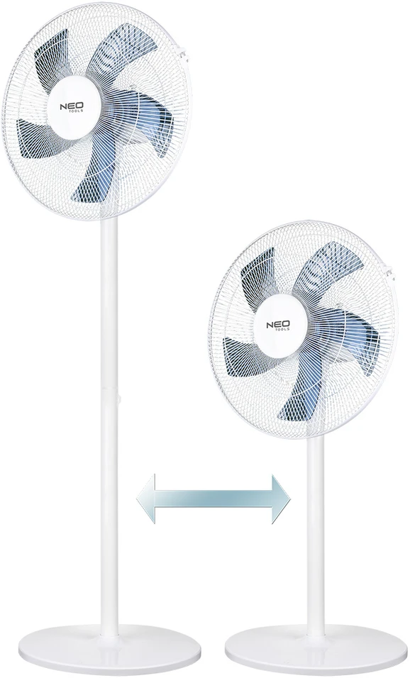 Neo Tools Grindų ventiliatorius 50 W, 40 cm skersmuo, 3 greičiai, svyravimo funkcija, baltas