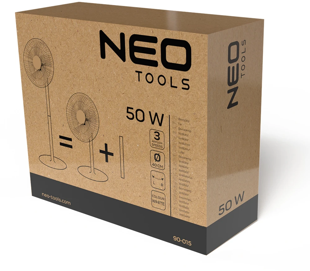 Neo Tools Grindų ventiliatorius 50 W, 40 cm skersmuo, 3 greičiai, svyravimo funkcija, baltas