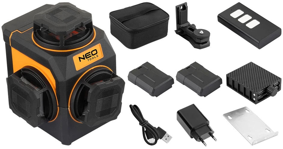 Neo Tools lazerinis 3D lazeris, 12 linijų, žalias, dėklas, magnetinis laikiklis