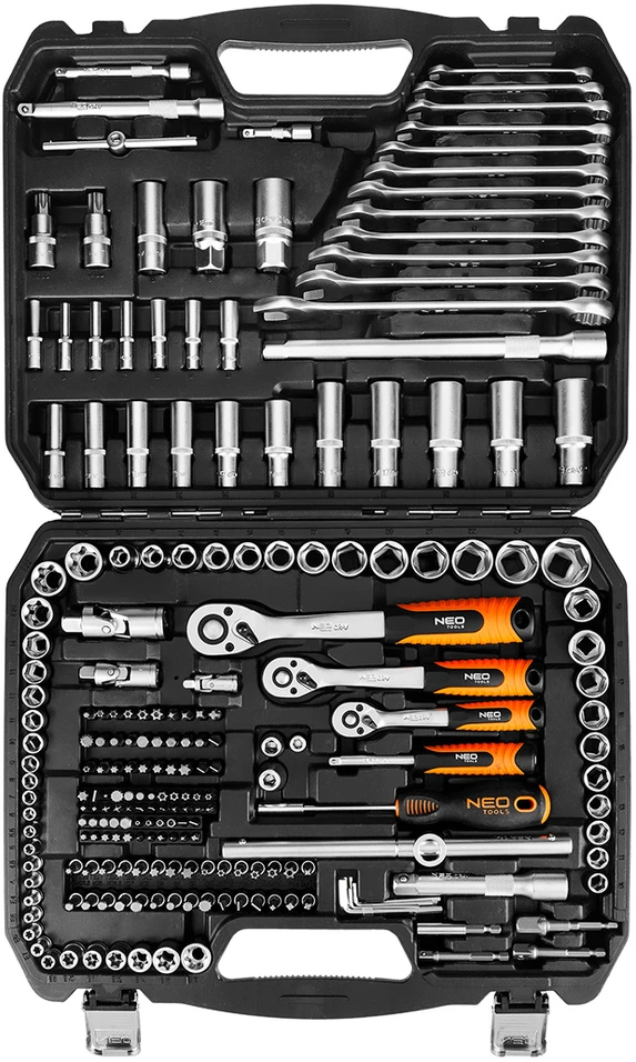 Neo Tools 220 dalių raktų rinkinys 1/2", 3/8", 1/4"