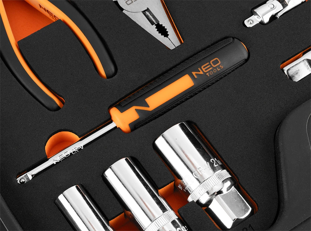 Neo Tools Rinkinys kluczy nasadowych 1/2", 1/4", 95 vnt., CrV, pianka EVA