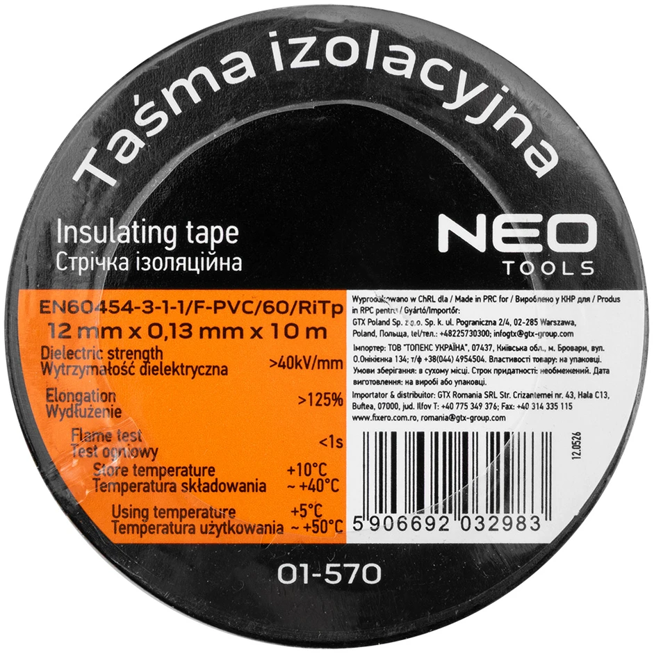 Neo Tools Taśma izolacyjna 12mm x 0,13mm x 10m