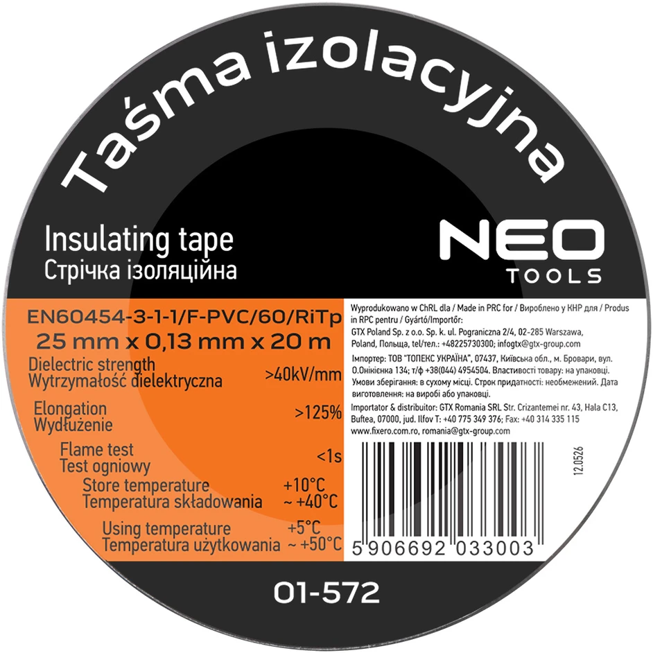 Neo Tools Taśma izolacyjna 25 mm x 0,13 mm x 20 m