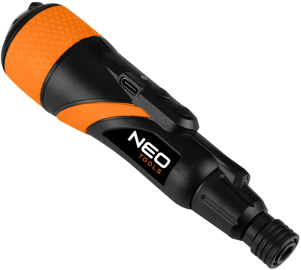 Neo Tools Wkrętak USB-C 3,6 V ličio jonų belaidis atsuktuvas, plastikinė dėžutė + priedai