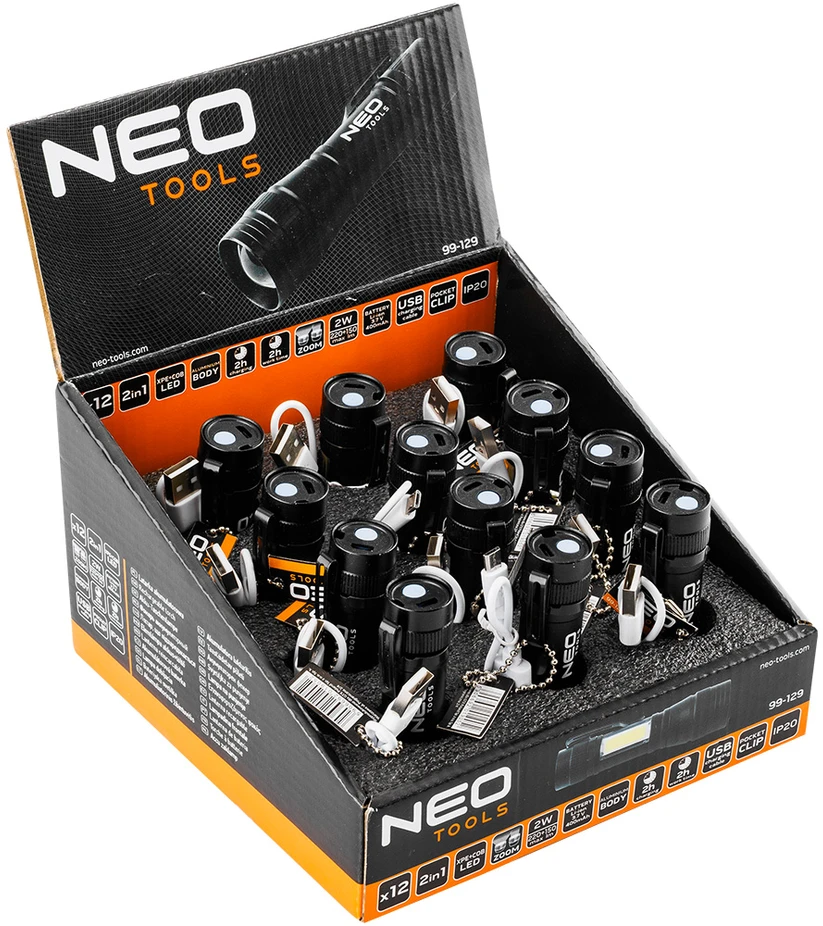 Neo Įkraunama XPE+COB žibintuvėlis su šonine lempa