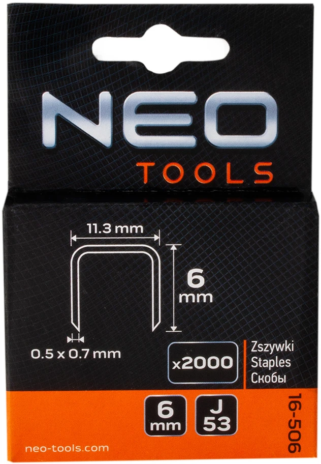 Neo Tools Kabės J tipo, 6 mm, 2000 vnt.