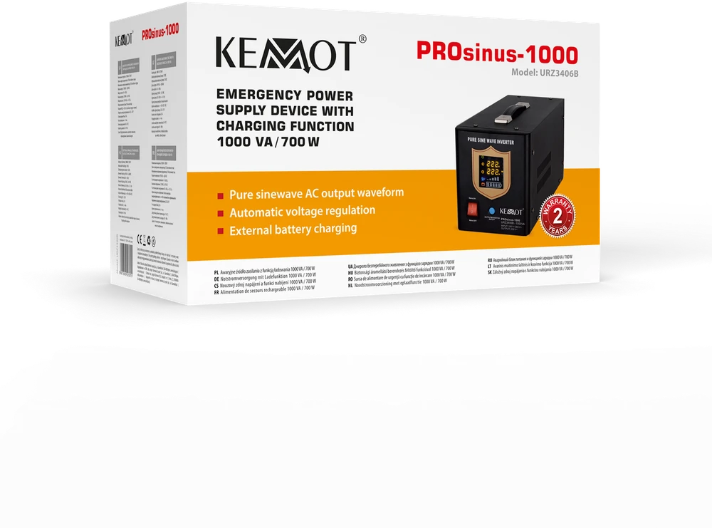Nepertraukiamo maitinimo šaltinis 700W 12V/230Vac KEMOT PROsinus-700