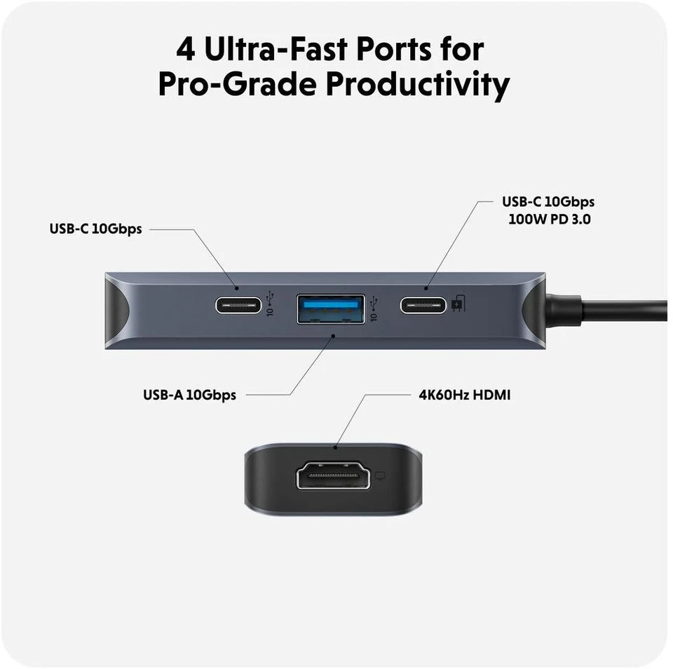 Hiper | HyperDrive Next 4 prievadų USB-C šakotuvas | HD4001GL | HDMI jungtys kiekis 1