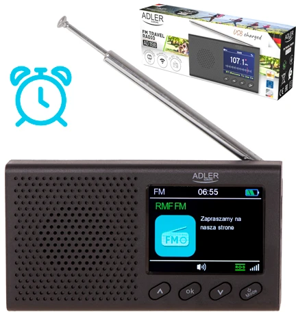 Kelioninė radija ADLER AD-1198 su laikrodžiu ir Bluetooth