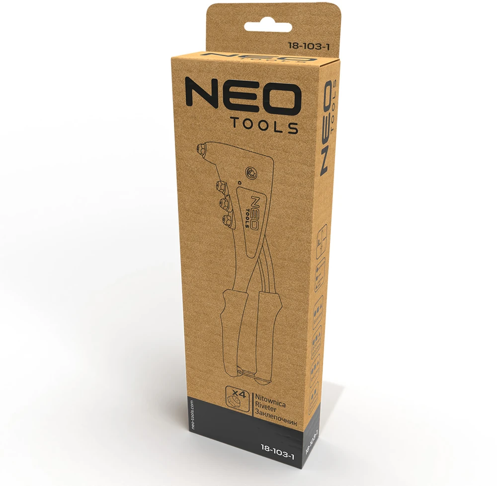 Neo Tools Kniedė plieninėms ir aliuminio kniedėms 2,4 / 3,2 / 4,0 / 4,8 mm
