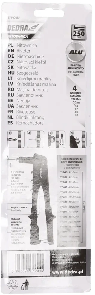 Dedra Kniedijimo irankis aliuminio kniedems ilgis 250mm