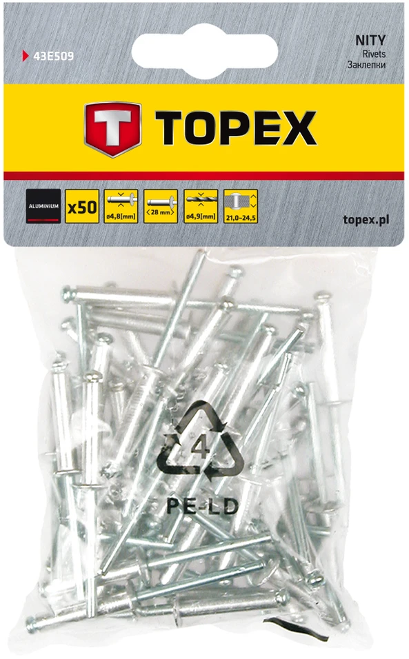 Nity Kniedės Topex. 48x28mm, 50vnt