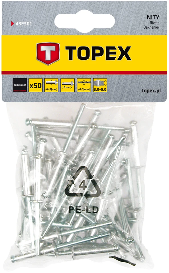 Kniedės aliuminės TOPEX 4x12,5mm