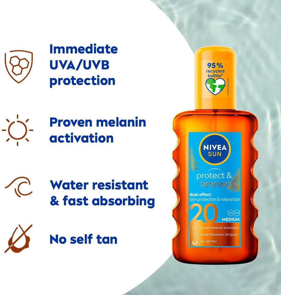 Nivea apsauginis ir bronzinis aliejus nuo saulės SPF 20, 200 ml