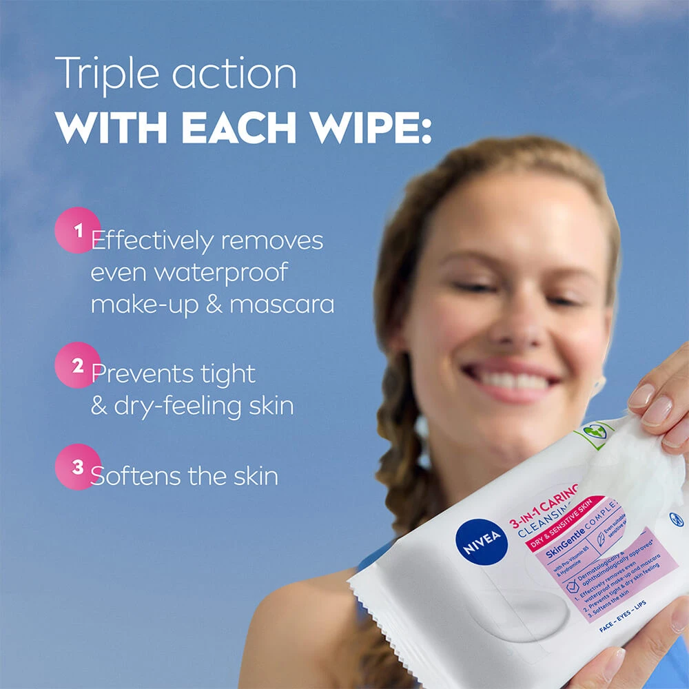 Nivea - Caring valomosios servetėlės ​​- 25 vnt.