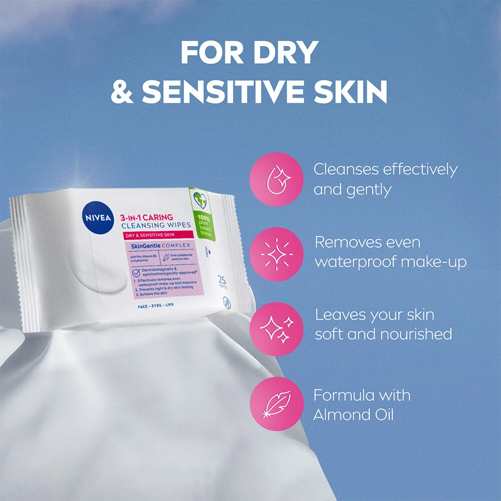 Nivea - Caring valomosios servetėlės ​​- 25 vnt.