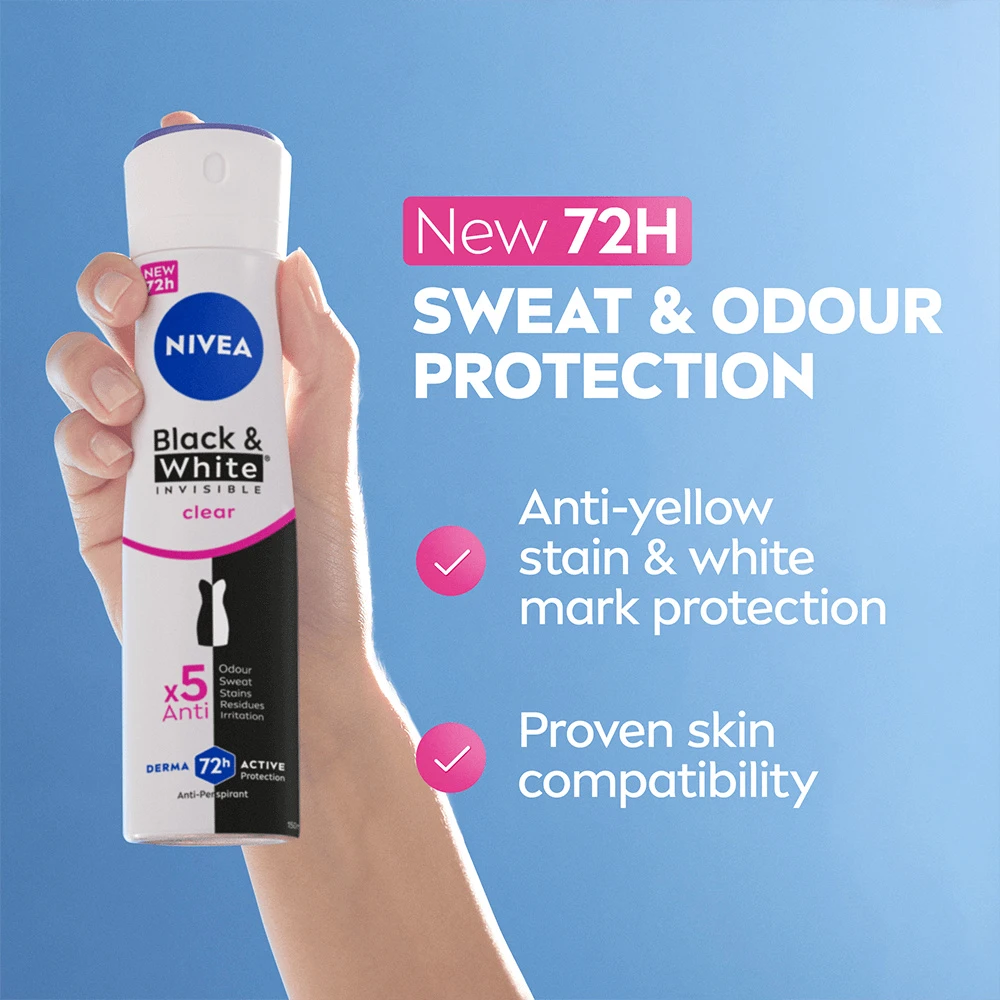 Nivea Juodas Baltas Invisible Original moteriškas purškiklis, 150 ml