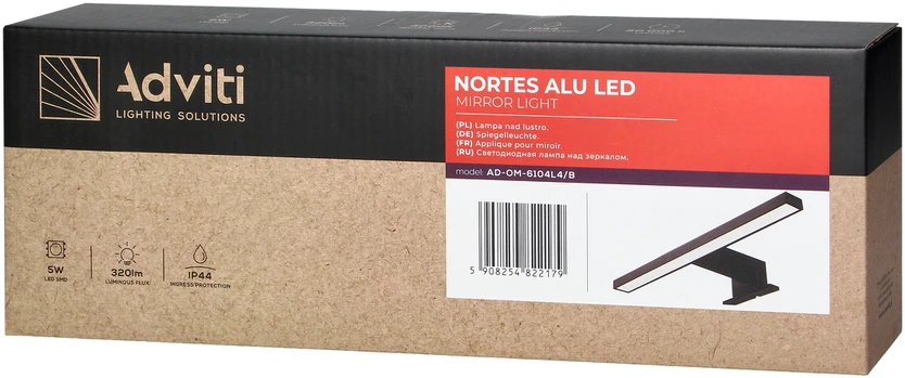 Sieninis šviestuvas Orno NORTES LED 5W, veidrodinė lempa, 320lm, 4000K, ilgis 30 cm, aliuminis, juoda