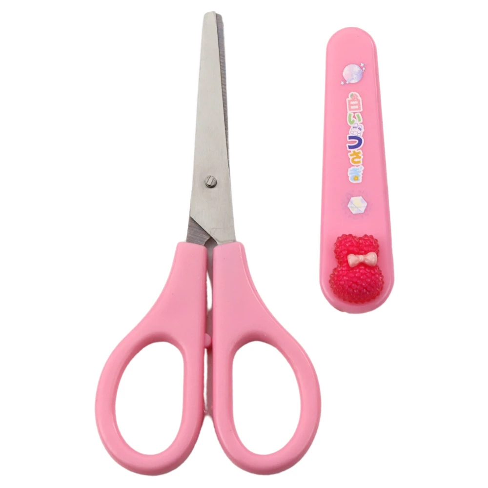 Lean Mokyklinės žirklės su dėklu, papuoštos rožiniu zuikeliu, 14 cm