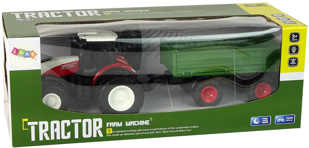 Lean Toys RC traktorius su priekaba 1:24 Raudona žalia
