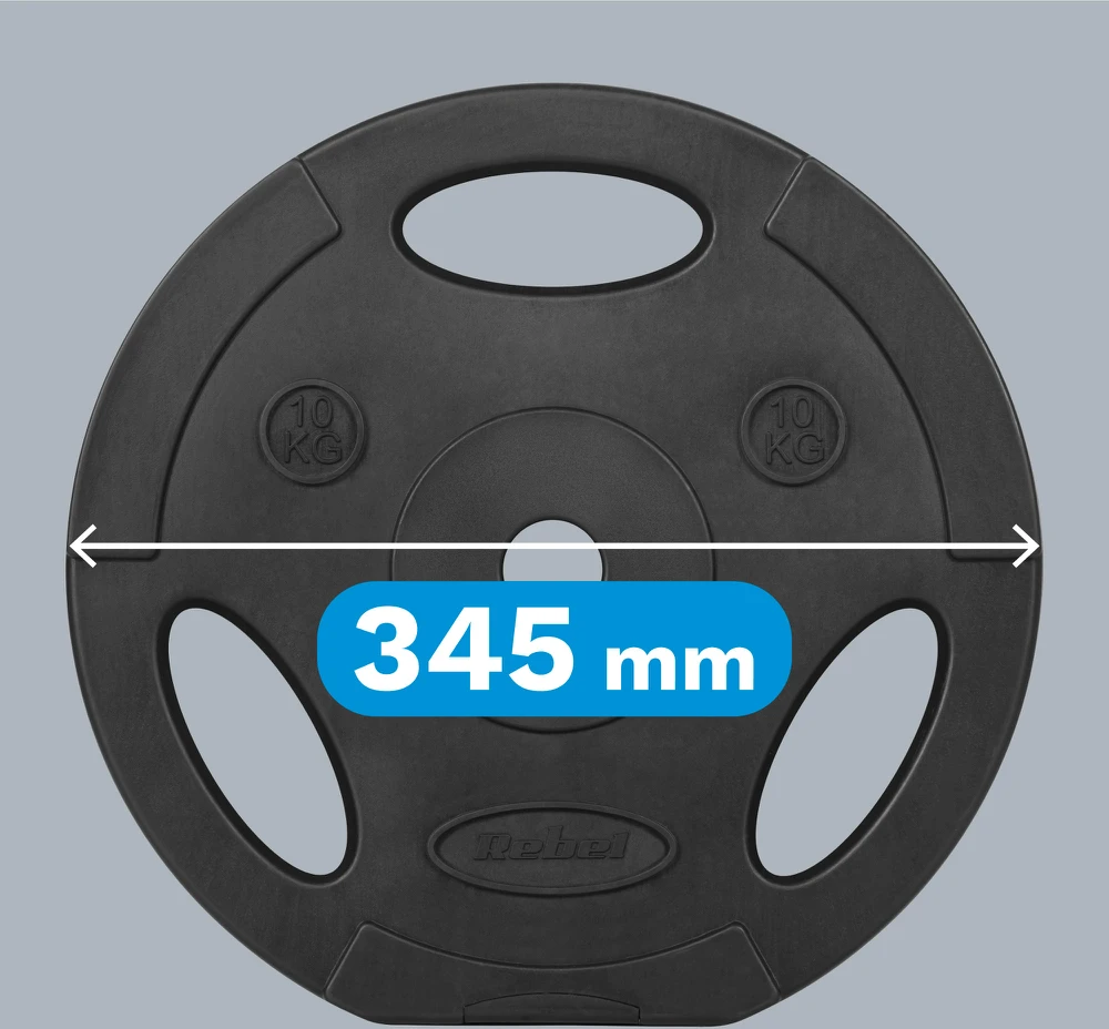 Bituminių svarelių rinkinys 2x10kg, skylė 31mm, plokštė su rankenomis, REBEL ACTIVE