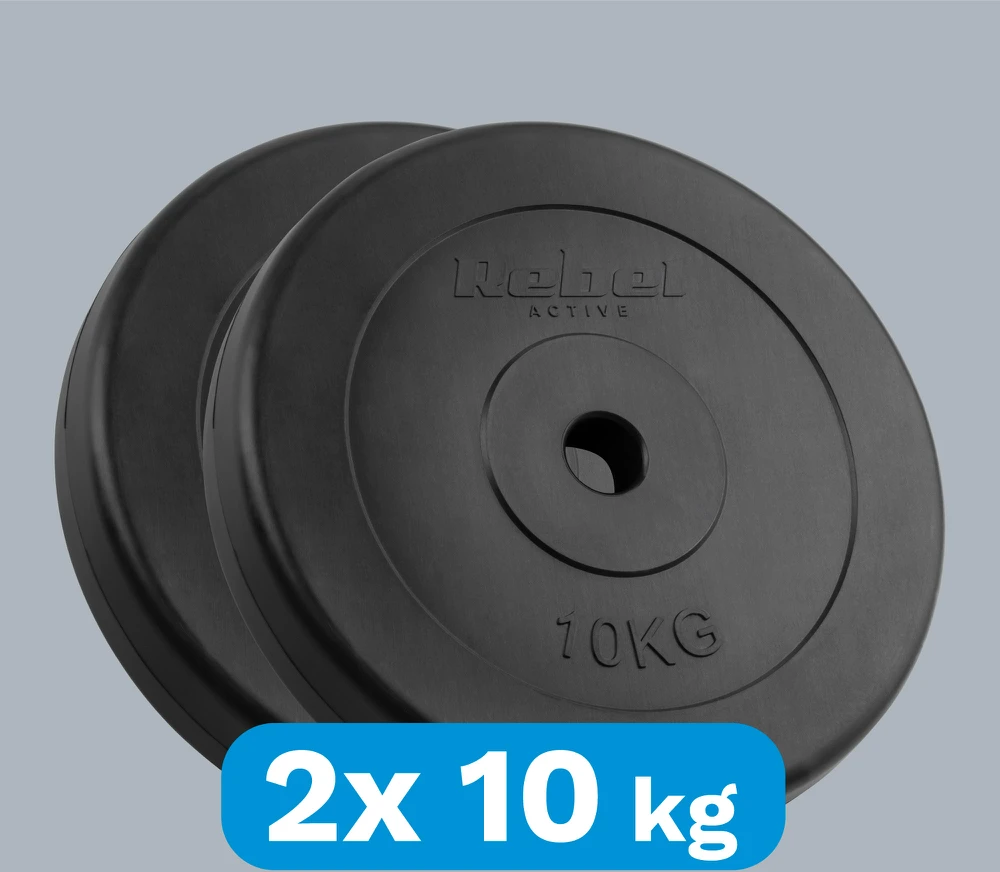 Bituminių svarelių rinkinys 2x10kg, skylė 31mm, klasikinė plokštė, REBEL ACTIVE