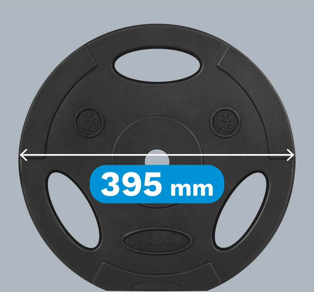 Bituminių svarelių rinkinys 2x15kg, skylė 31mm, plokštė su rankenomis, REBEL ACTIVE