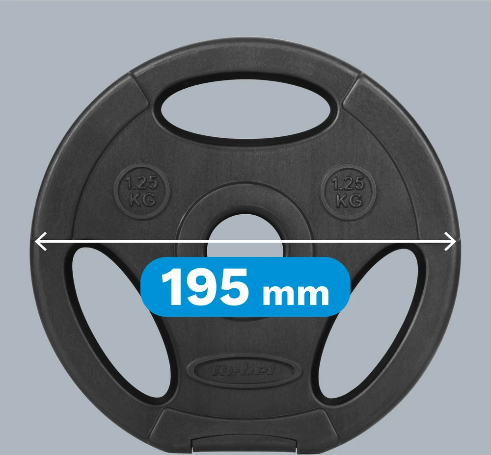 Bituminių svarelių rinkinys 4x1.25kg, skylė 31mm, plokštė su rankenomis, REBEL ACTIVE