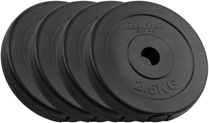 Bituminių svarelių rinkinys 4x2.5kg, skylė 31mm, klasikinė plokštė, REBEL ACTIVE
