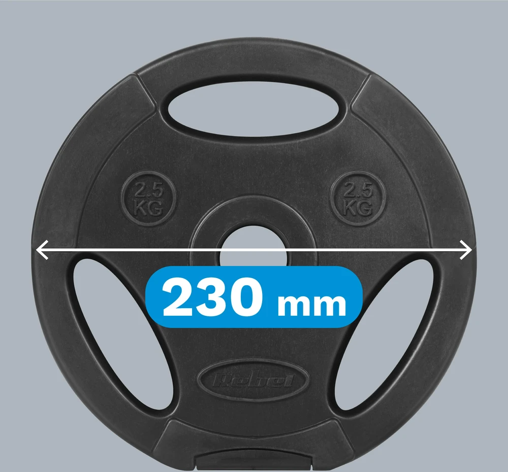 Bituminių svarelių rinkinys 4x2.5kg, skylė 31mm, plokštė su rankenomis, REBEL ACTIVE