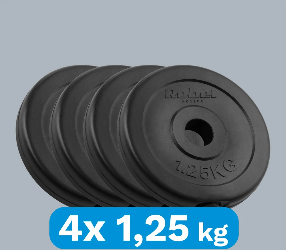 Bituminių svarelių rinkinys 4x1.25kg, skylė 31mm, klasikinė plokštė, REBEL ACTIVE