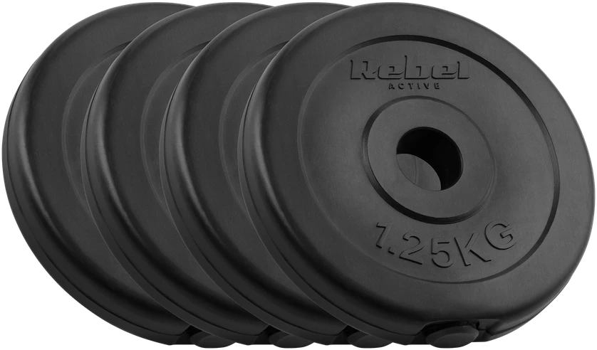 Bituminių svarelių rinkinys 4x1.25kg, skylė 31mm, klasikinė plokštė, REBEL ACTIVE