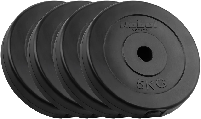 Bituminių svarelių rinkinys 4x5kg, skylė 31mm, klasikinė plokštelė, REBEL ACTIVE