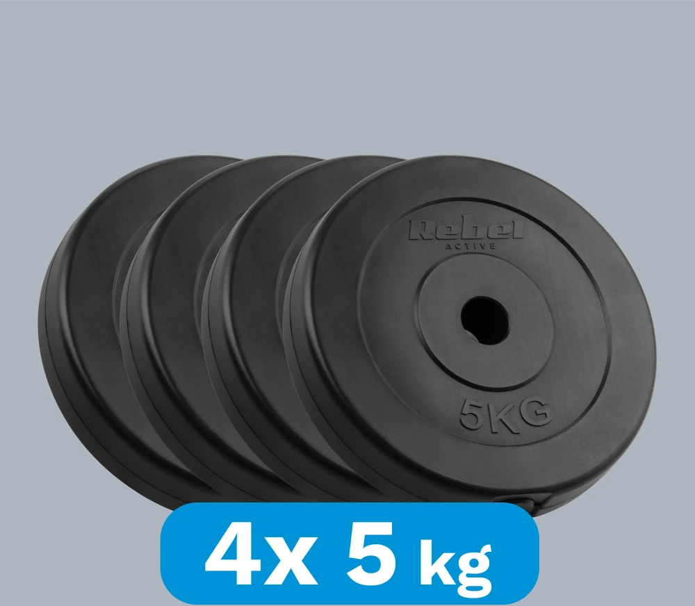 Bituminių svarelių rinkinys 4x5kg, skylė 31mm, klasikinė plokštelė, REBEL ACTIVE