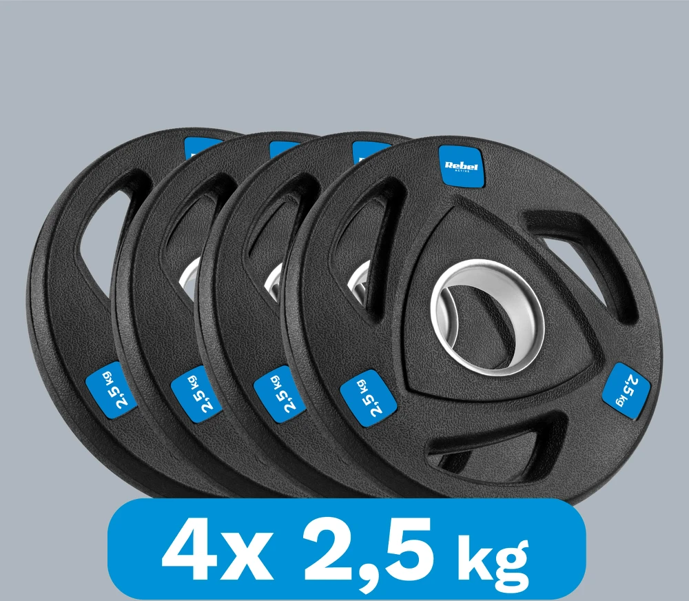 Gumuotų ketaus svarelių rinkinys 4x2.5kg, olimpinis atidarymas 51mm, REBEL ACTIVE