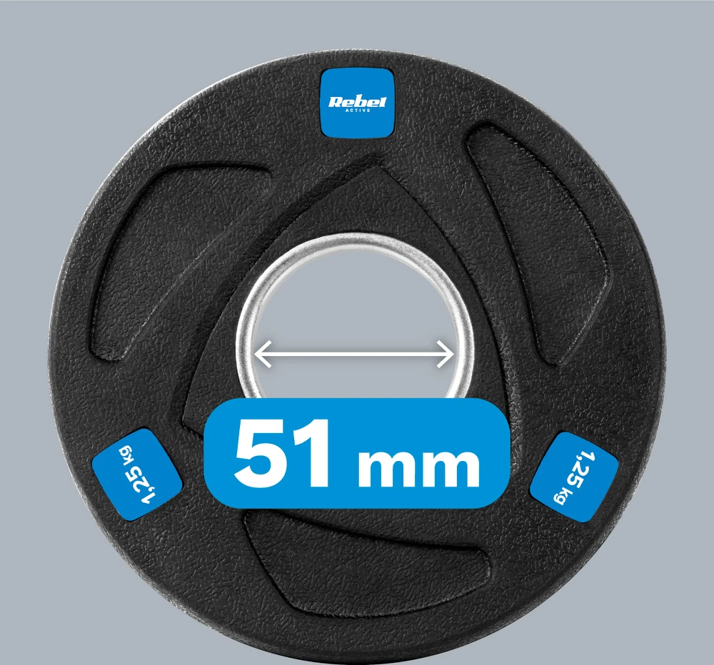 Gumuotų ketaus svarelių rinkinys 4x1.25kg, olimpinis atidarymas 51mm, REBEL ACTIVE
