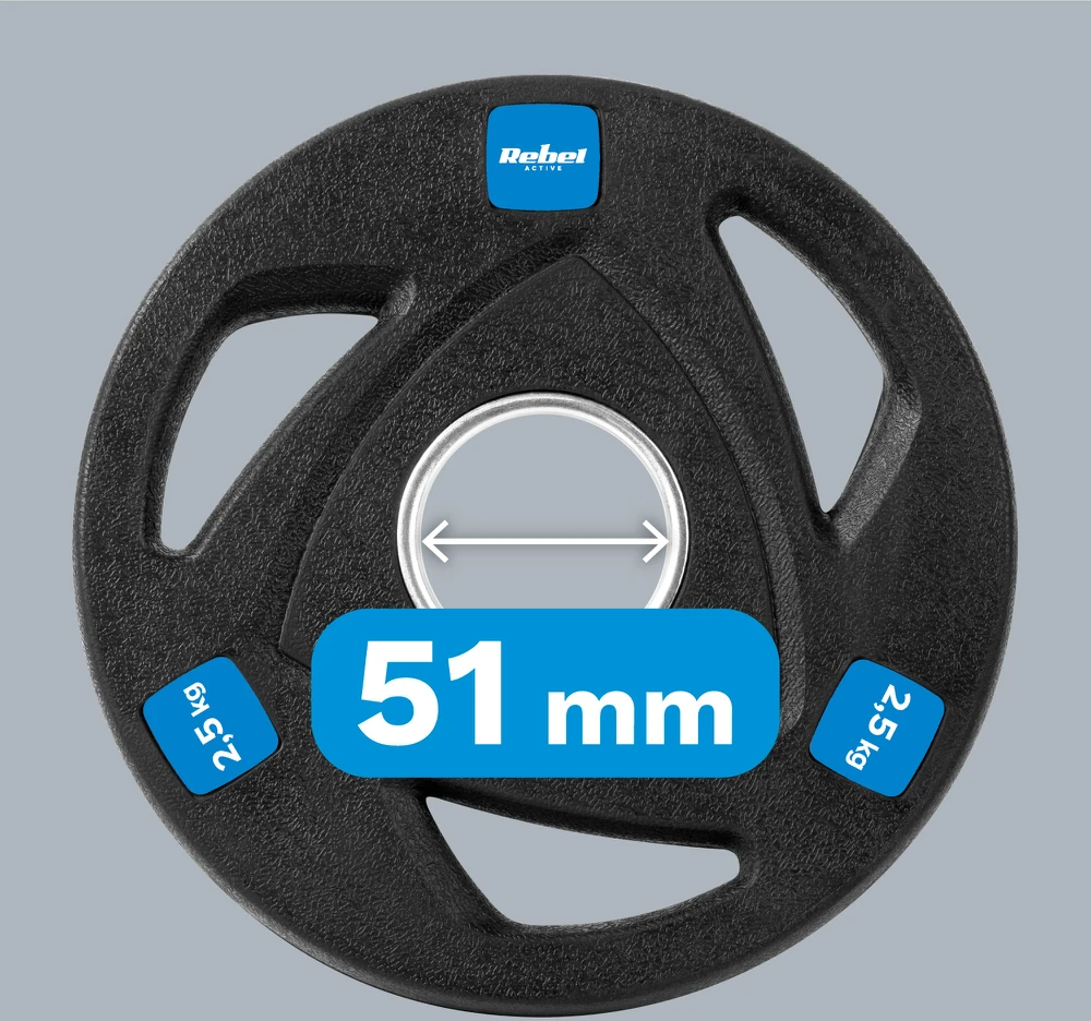 Gumuotų ketaus svarelių rinkinys 4x2.5kg, olimpinis atidarymas 51mm, REBEL ACTIVE