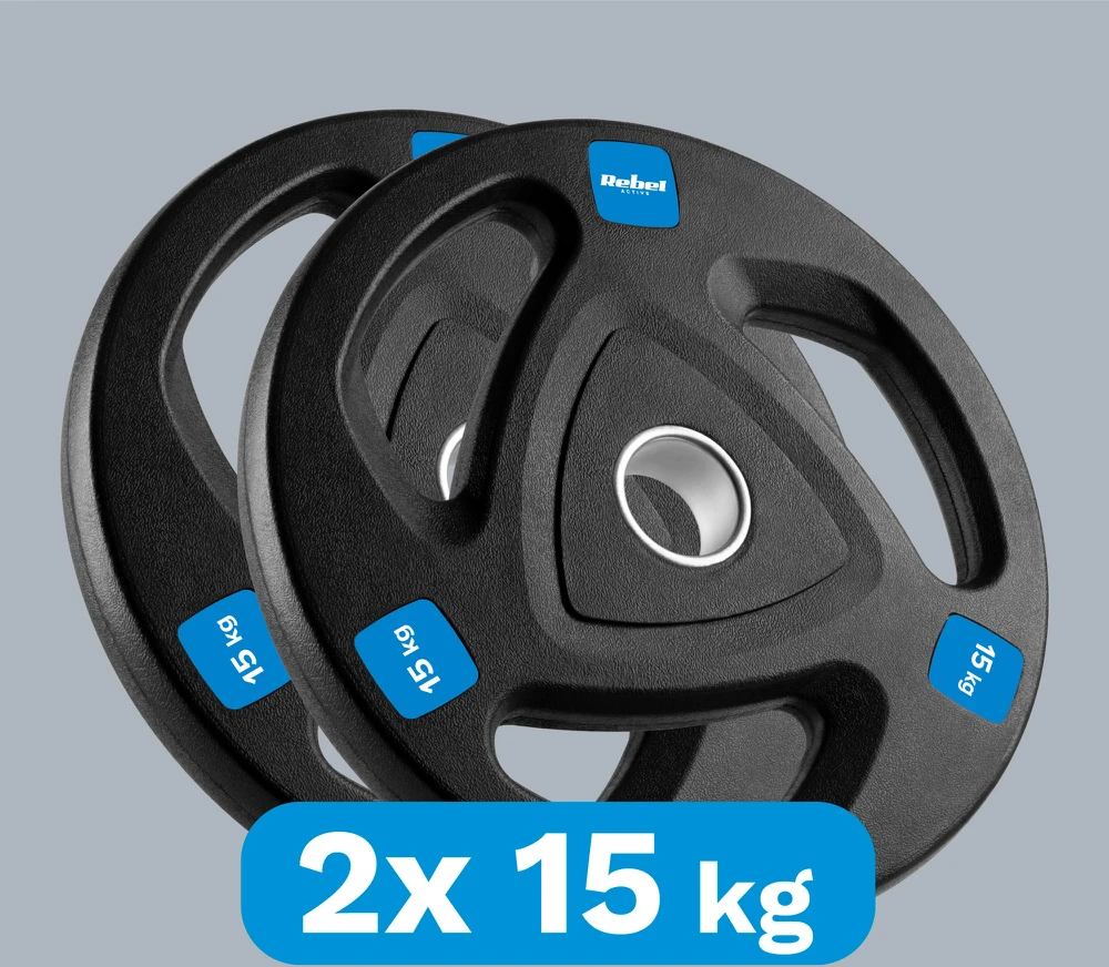 Gumuotų ketaus svarelių rinkinys 2x15kg, olimpinis atidarymas 51mm, REBEL ACTIVE
