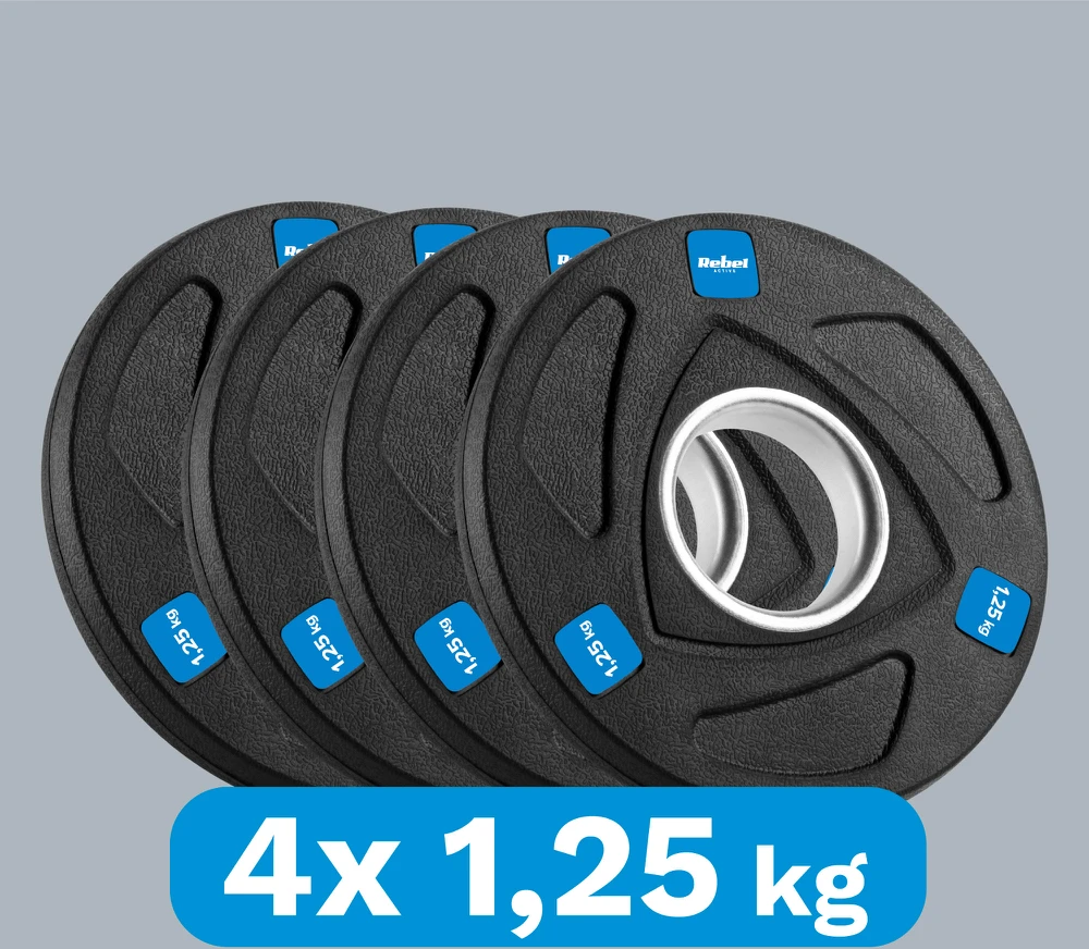 Gumuotų ketaus svarelių rinkinys 4x1.25kg, olimpinis atidarymas 51mm, REBEL ACTIVE