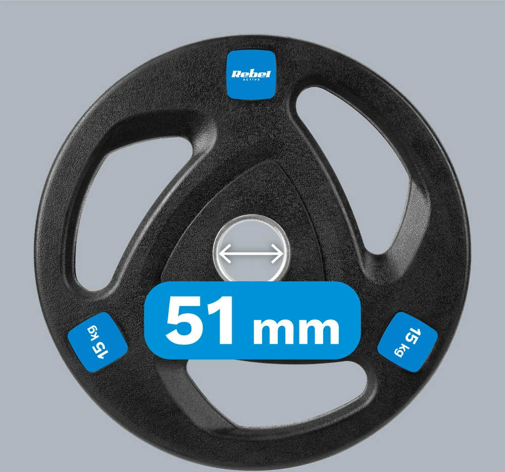 Gumuotų ketaus svarelių rinkinys 2x15kg, olimpinis atidarymas 51mm, REBEL ACTIVE