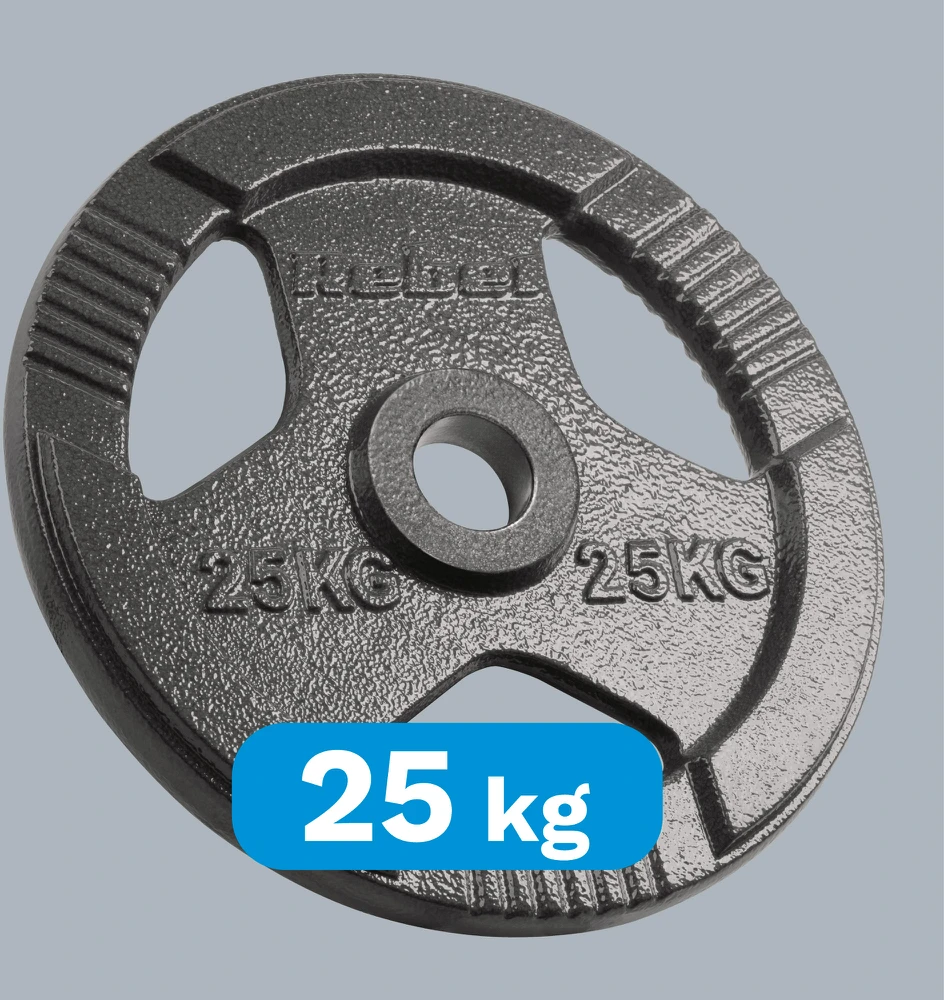 Ketaus olimpinis svarmuo 25 kg, 51 mm skylė, plokštelė su rankenomis, REBEL ACTIVE