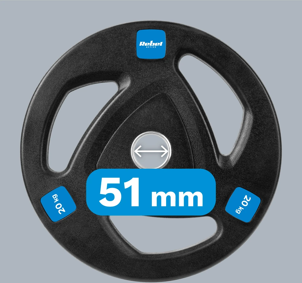 Gumuoto ketaus svoris 20kg, olimpinis atidarymas 51mm, REBEL ACTIVE
