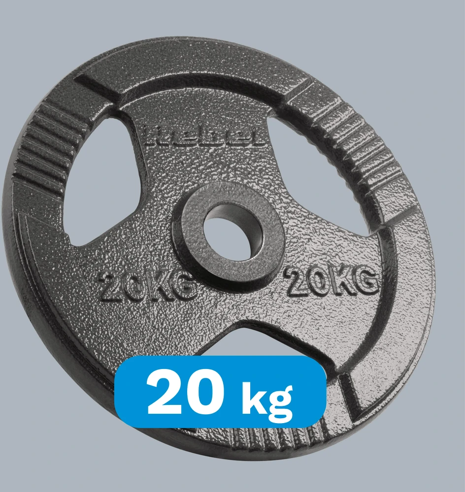 Ketaus olimpinis svarmuo 20 kg, 51 mm skylė, plokštelė su rankenomis, REBEL ACTIVE
