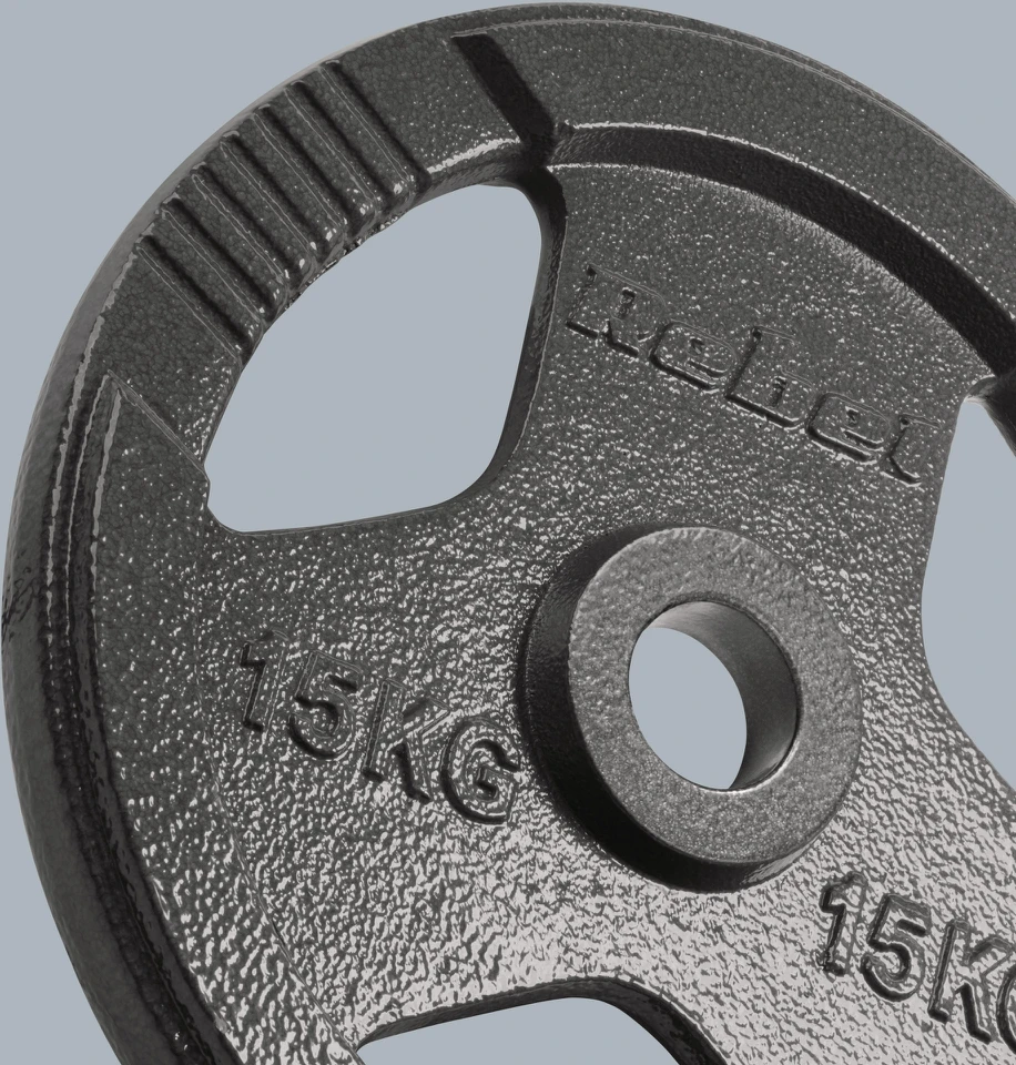 Ketaus olimpinių svarmenų rinkinys 2 x 15 kg, 51 mm skylė, plokštelė su rankenomis, REBEL ACTIVE