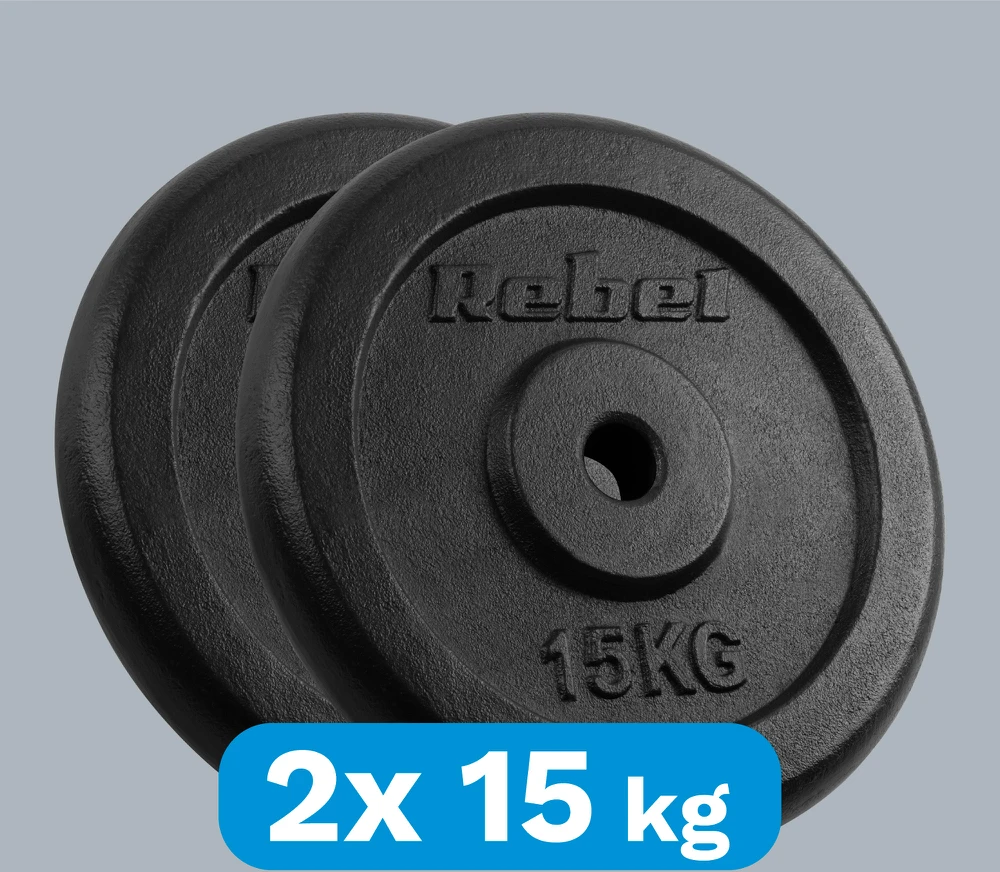 Ketaus svarelių rinkinys 2x15kg, skylė 31mm, klasikinė plokštelė, REBEL ACTIVE
